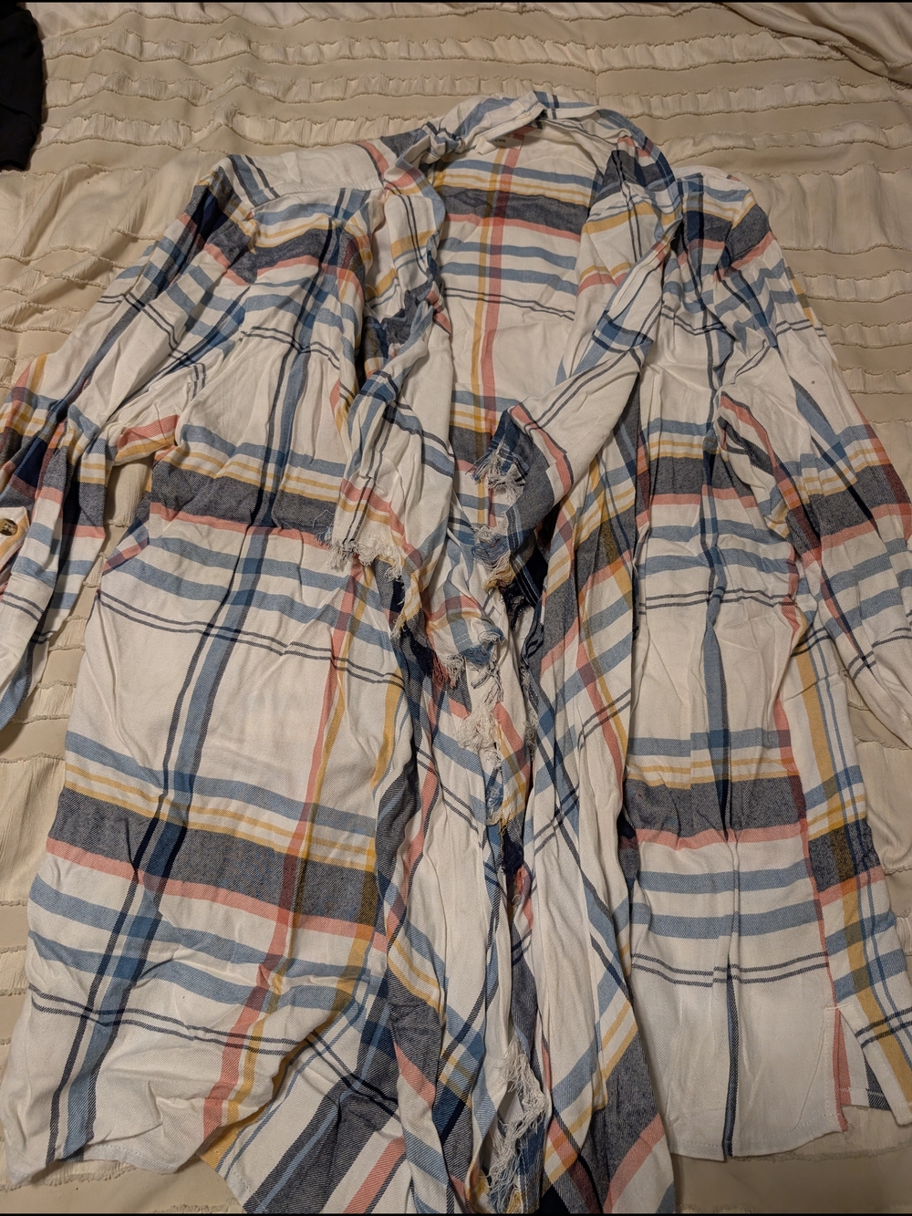 Maurices Plaid Blazer Shirt - White with Blue, Pink & Yellow Stripes